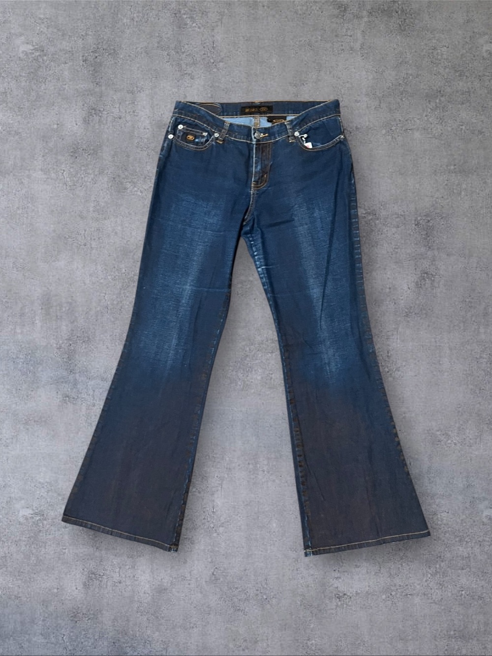 Vintage 2000s y2k Let Me B. Mid Rise Dope Wash Kick Flare Sz 9 Jeans